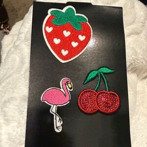 Fruit & Flamingo Iron-On Patch Set - Strawberry, Cherries, Flamingo